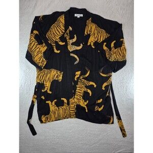 Emerson Fry Fete Kimono Tiger Print 100% Modal Robe Black Yellow Size M/L